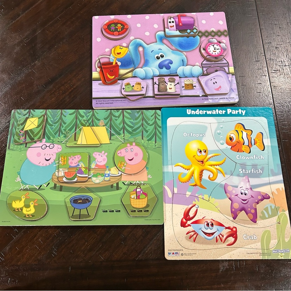 Lot of 3 Kids Puzzles Blue Clues Peppa Pig and Ocean Animals